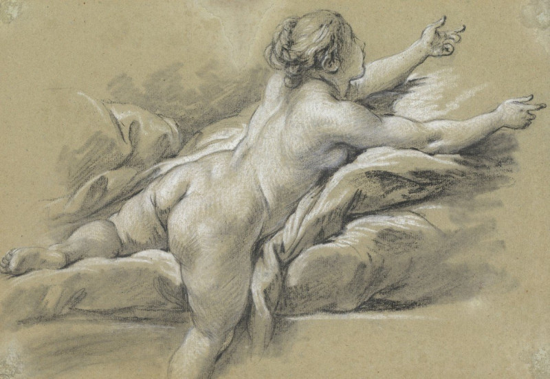 Francois Boucher reprodukcija A Nude Woman Reaching to the Right (c. 1769), Aktas , paveikslai, reprodukcijos internetu