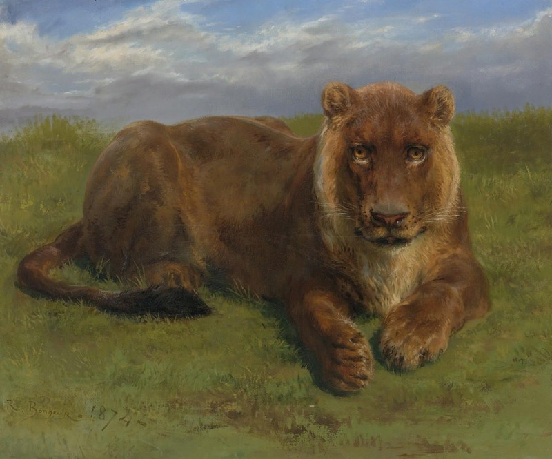 Lioness At Rest (1874) reproduction of painting by Rosa Bonheur. ALL GICLEE PRINTS