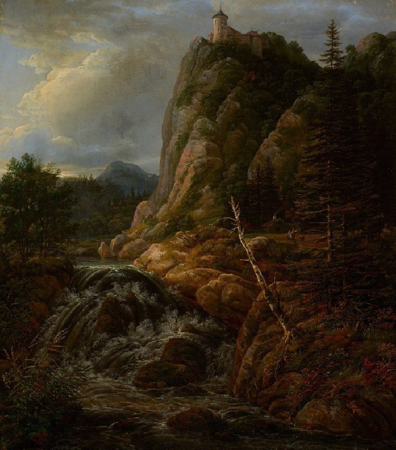 Nordic Landscape with a Castle (1818) reproduction of painting by Johan Christian Dahl. ALL GICLEE PRINTS