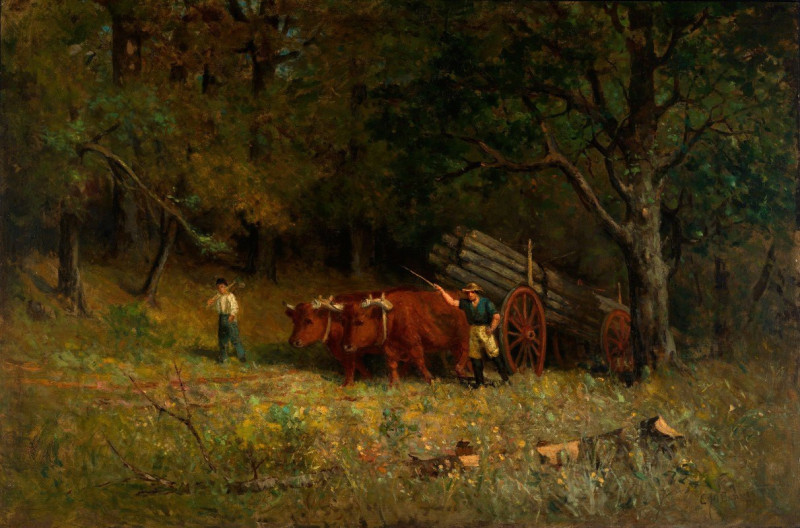 Untitled (boy and man with oxen) (1891) reproduction of painting by Edward Mitchell Bannister. ALL GICLEE PRINTS