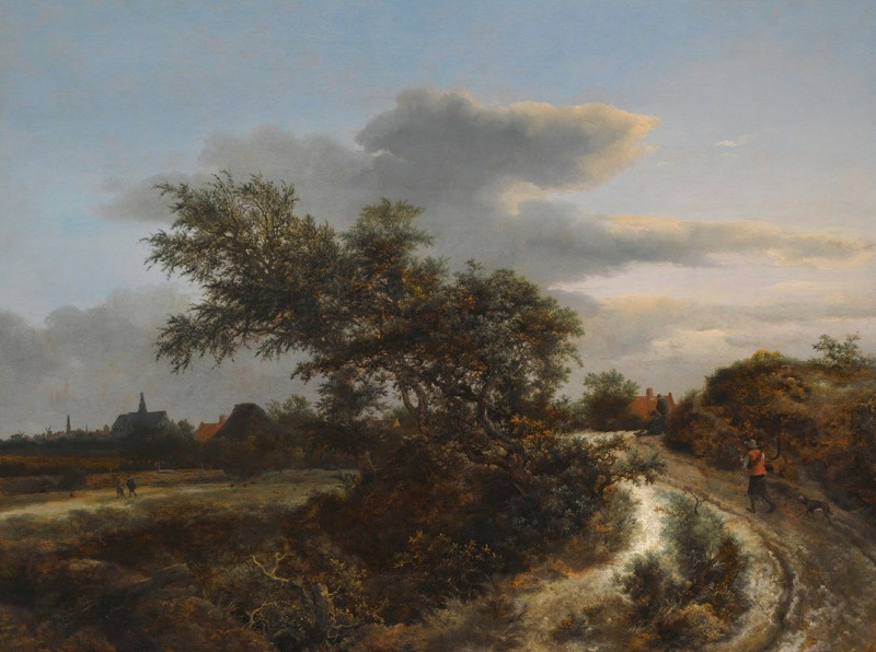 A Dune Landscape With A Farmer On A Sandy Road, And A Distant View Of Haarlem (1647) reproduction of painting by Jacob van Ru...