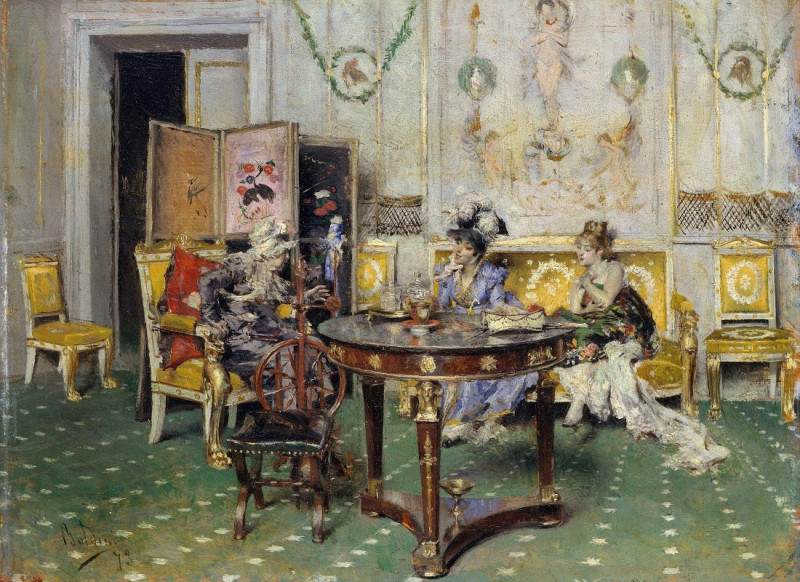 Gossip (1873) reproduction of painting by Giovanni Boldini. ALL GICLEE PRINTS