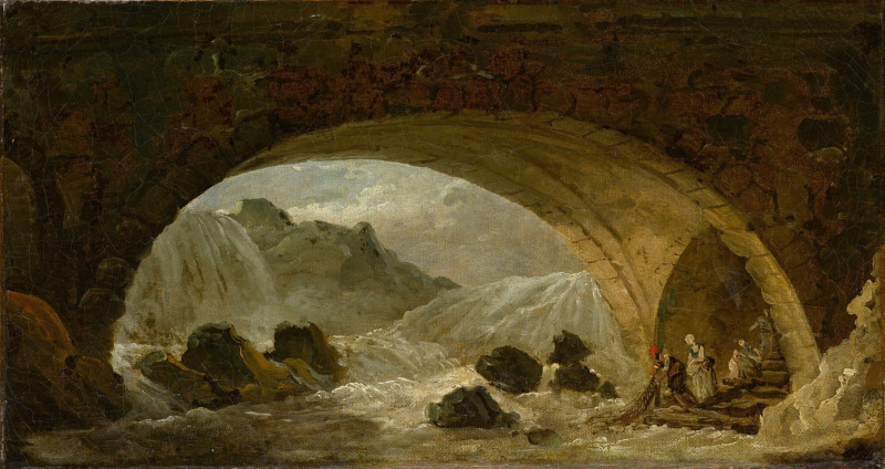 Hubert Robert reprodukcija Fishermen Under a Bridge (1780–1790), VISOS REPRODUKCIJOS , paveikslai, reprodukcijos internetu