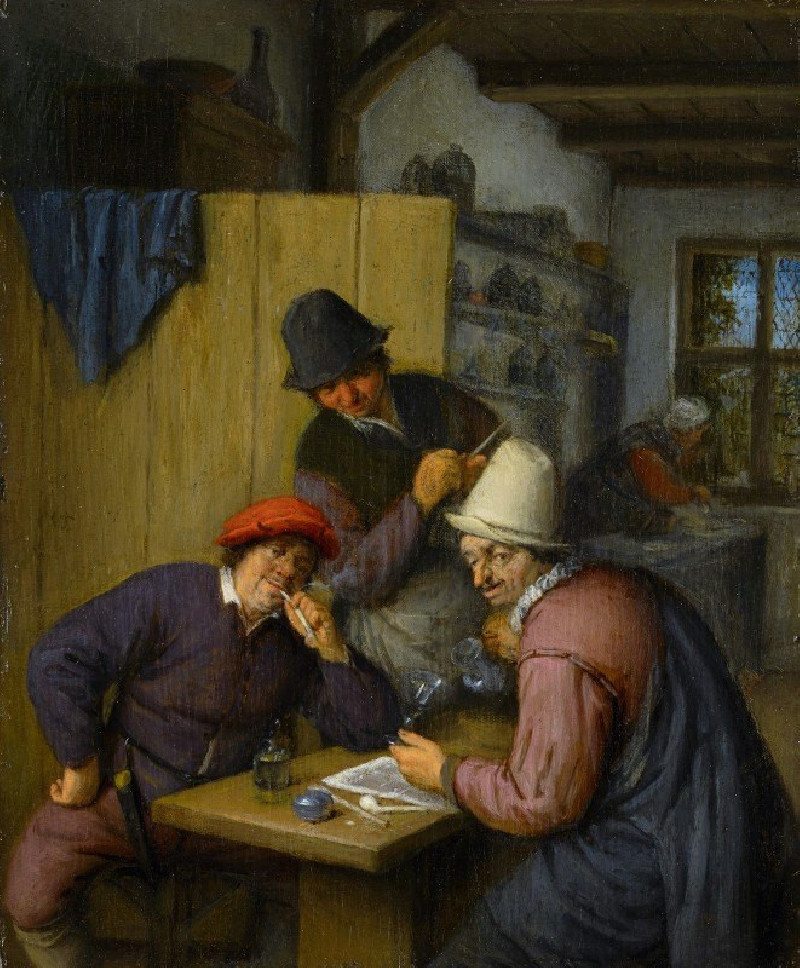 Three Drinking and Smoking Farmers in a Tavern (1666-67) reproduction of painting by Adriaen van Ostade. ALL GICLEE PRINTS