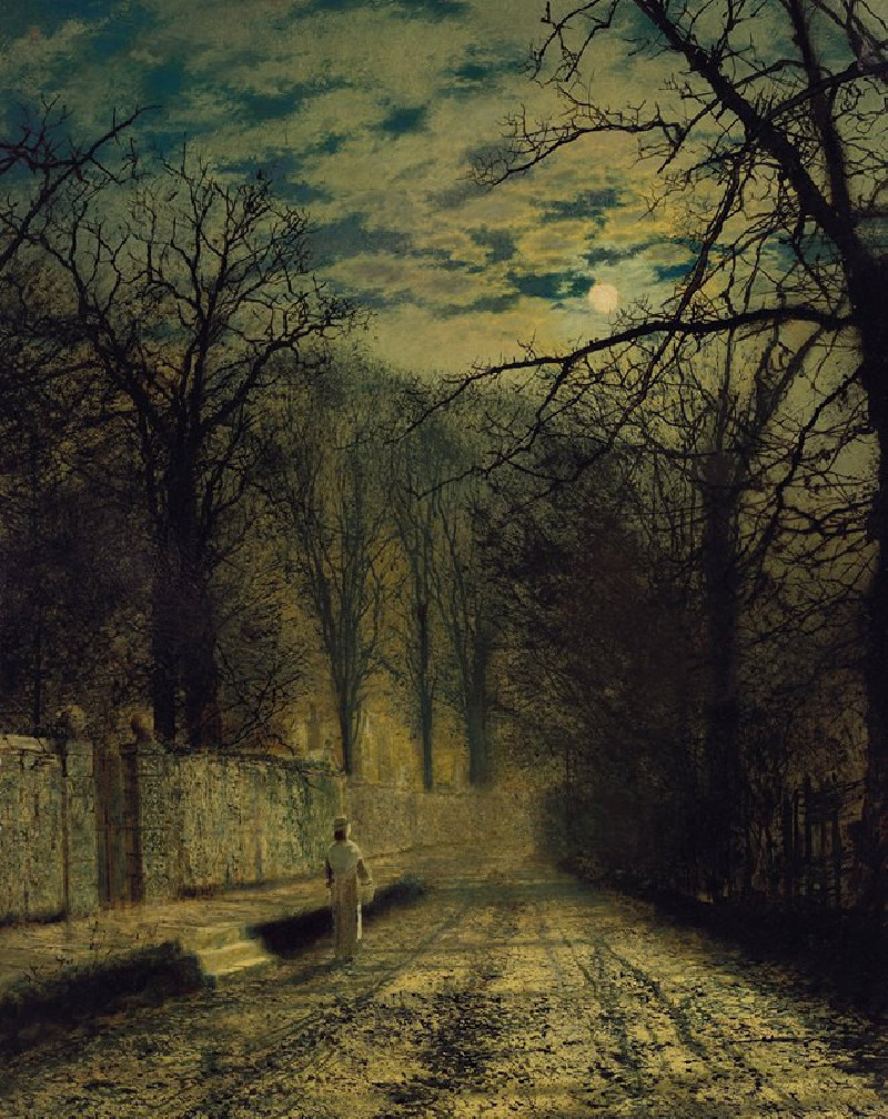 A Moonlit Street (1880) reproduction of painting by John Atkinson Grimshaw. ALL GICLEE PRINTS