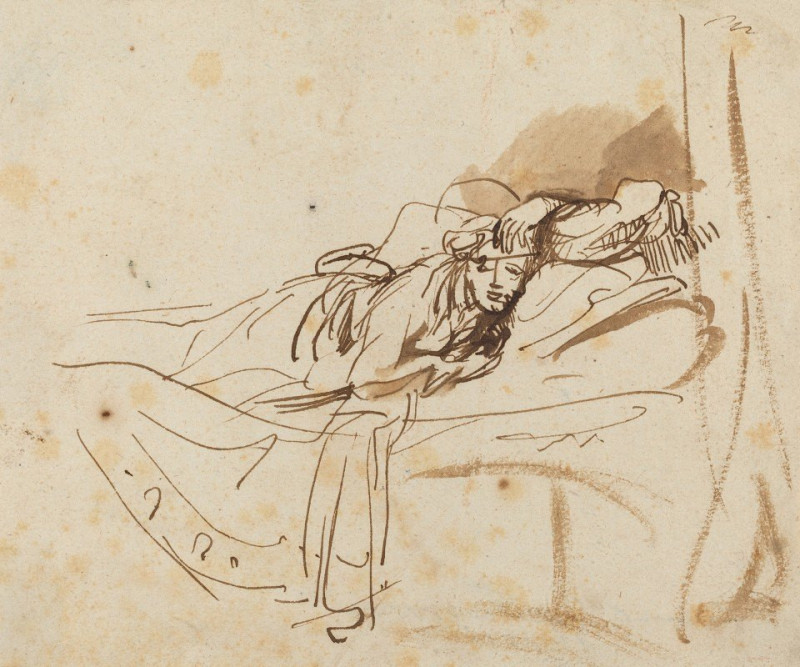 Saskia Lying in Bed (c. 1638) reproduction of painting by Rembrandt van Rijn. ALL GICLEE PRINTS