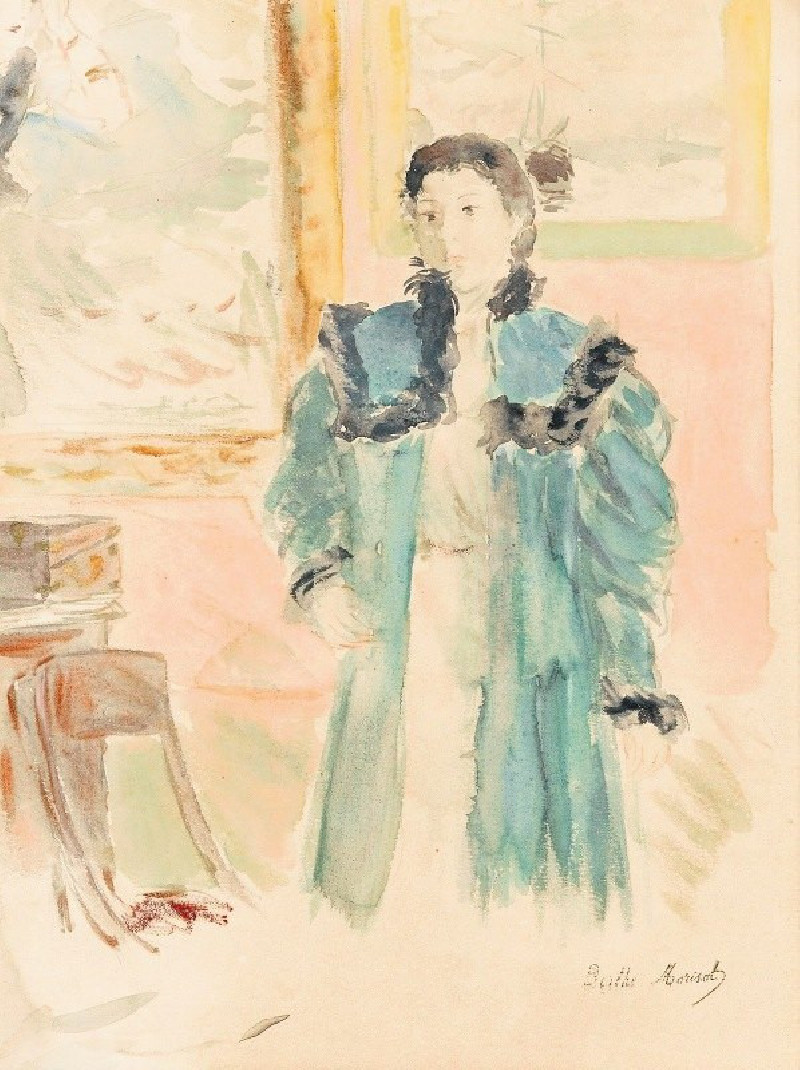 Jeune Fille Au Manteau Vert (Marthe) (1894) reproduction of painting by Berthe Morisot. ALL GICLEE PRINTS