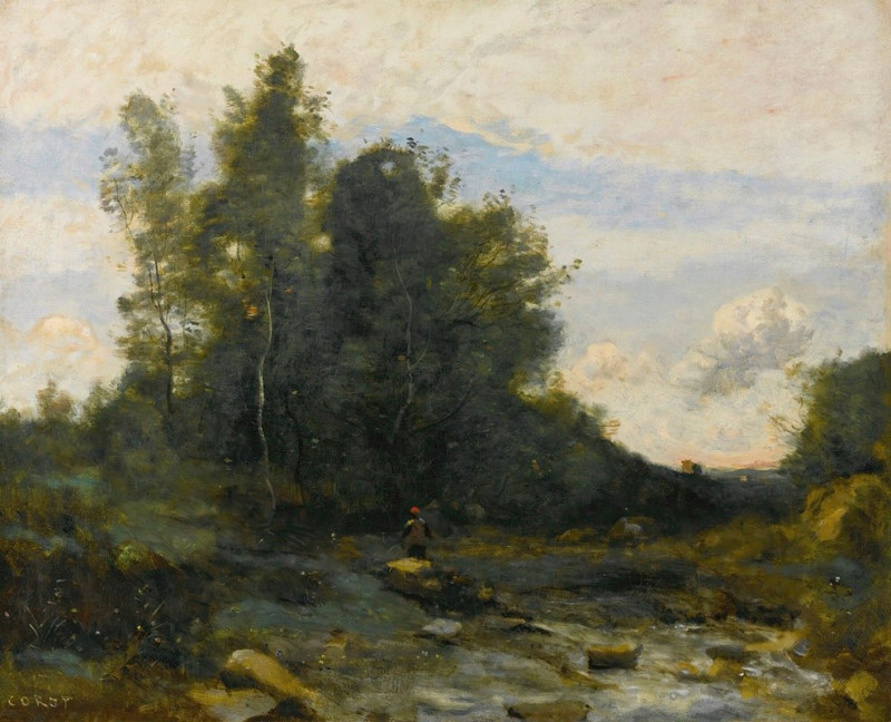 Le Torrent Pierreux (Crépuscule) reproduction of painting by Jean-Baptiste-Camille Corot. ALL GICLEE PRINTS