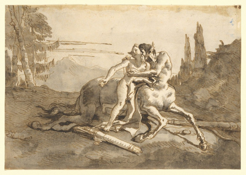 Centaur Embracing Nymph in a Wild Landscape (ca. 1771–91) reproduction of painting by Giovanni Domenico Tiepolo. ALL GICLEE P...