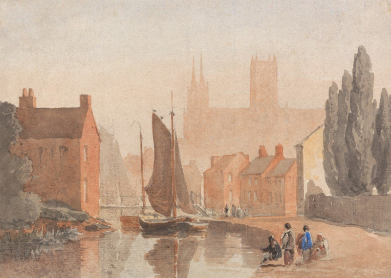 Lincoln Cathedral from Brayford Pool (circa 1808) reproduction of painting by David Cox. ALL GICLEE PRINTS