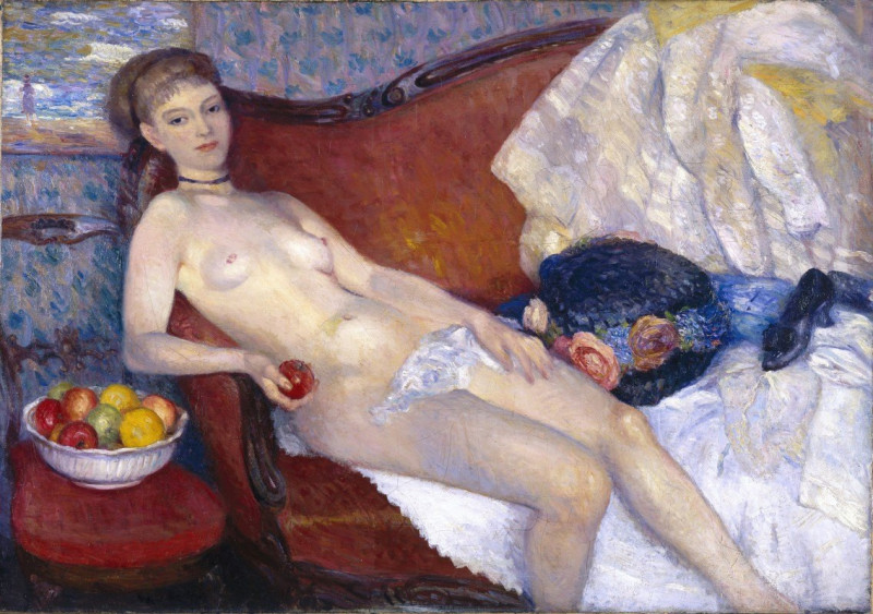 William James Glackens reprodukcija Nude with Apple, Aktas , paveikslai, reprodukcijos internetu