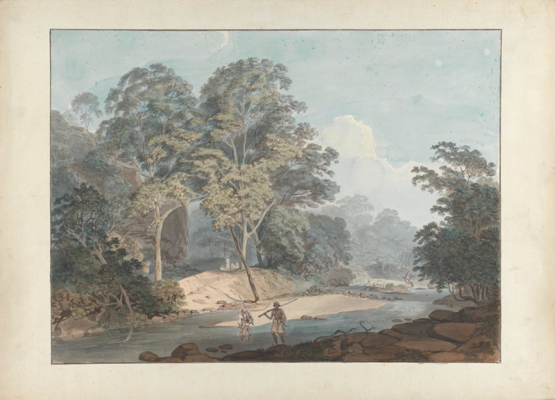 Rocky River Scene with Sepoys reproduction of painting by Samuel Davis. ALL GICLEE PRINTS