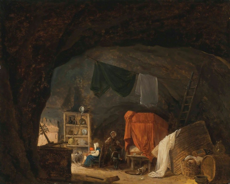 Hubert Robert reprodukcija A Family In A Cave Interior (1784), VISOS REPRODUKCIJOS , paveikslai, reprodukcijos internetu