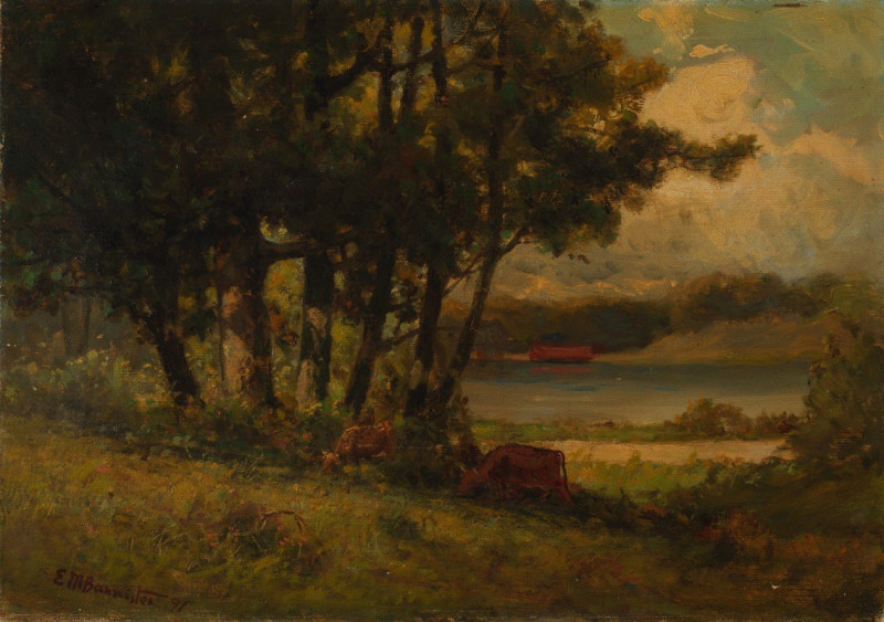 Edward Mitchell Bannister reprodukcija Untitled (landscape with cows grazing near river), VISOS REPRODUKCIJOS , paveikslai, r...