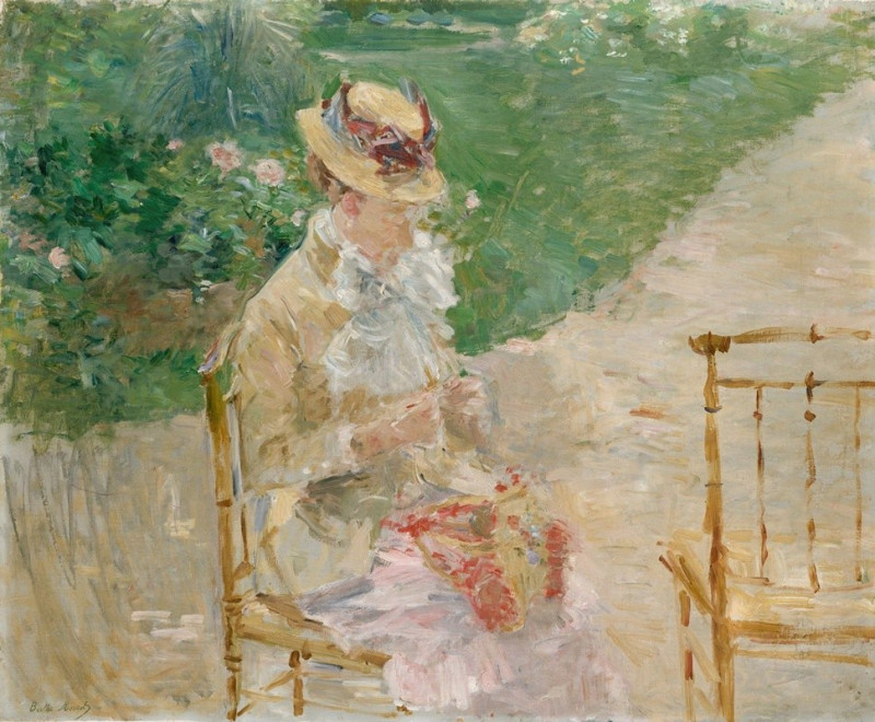 Young Woman Knitting (ca. 1883) reproduction of painting by Berthe Morisot. ALL GICLEE PRINTS