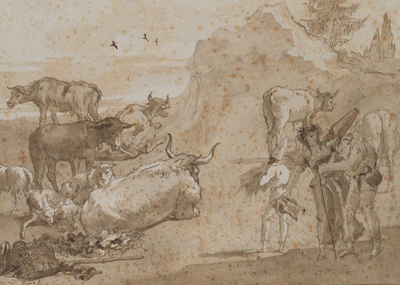 Sheep and Cows (1790s) reproduction of painting by Giovanni Domenico Tiepolo. ALL GICLEE PRINTS