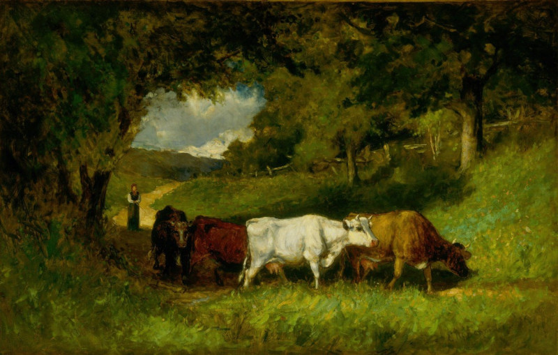 Driving Home the Cows (1881) reproduction of painting by Edward Mitchell Bannister. ALL GICLEE PRINTS