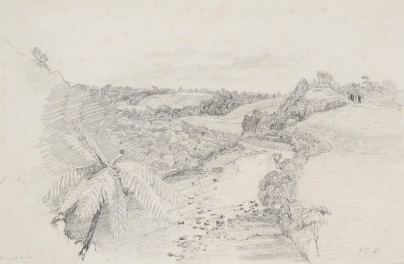 Honorable James Richmond reprodukcija Waiwakaiho River, Taranaki, looking up from Richardson’s (1850s), VISOS REPRODUKCIJOS ,...