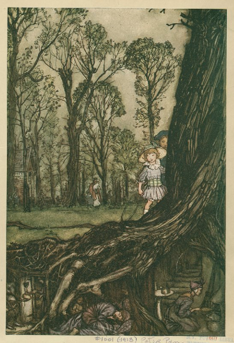 Fairies are all more or less in hiding until dusk (1913) reproduction of painting by Arthur Rackham. ALL GICLEE PRINTS