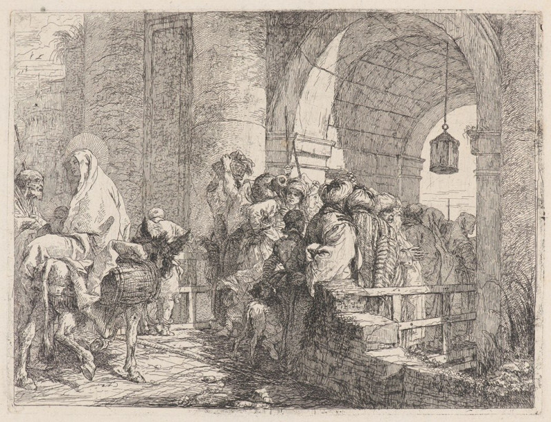 The Holy Family Arriving at a City Gate (1750–1753) reproduction of painting by Giovanni Domenico Tiepolo. ALL GICLEE PRINTS