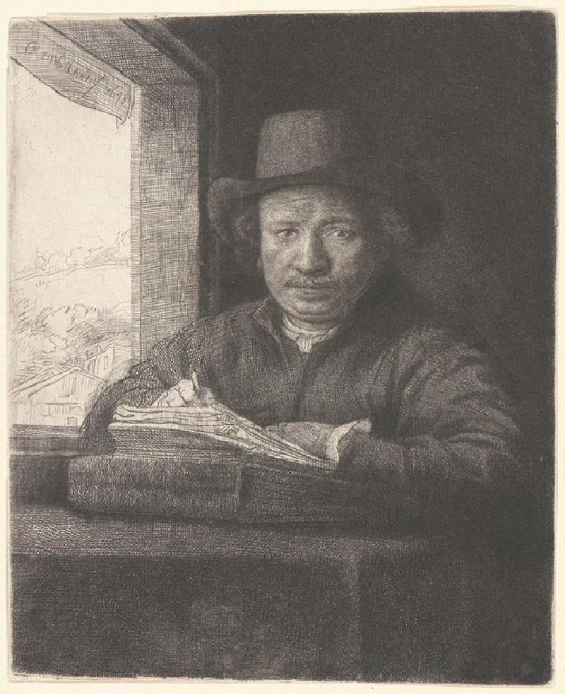 Rembrandt Drawing at a Window (1648) reproduction of painting by Rembrandt van Rijn. ALL GICLEE PRINTS