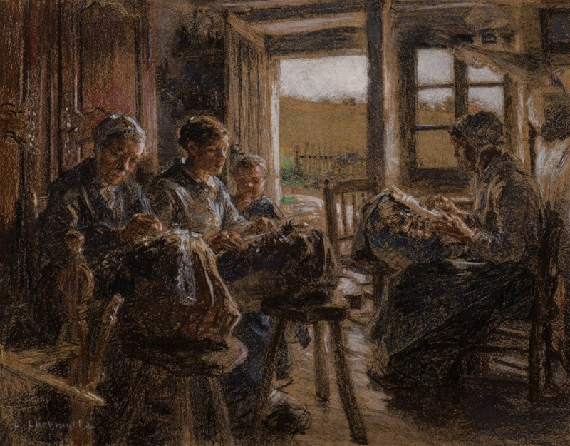 Les dentellières des Vosges (The lacemakers of the Vosges) (1888) reproduction of painting by Léon Augustin Lhermitte. ALL GI...