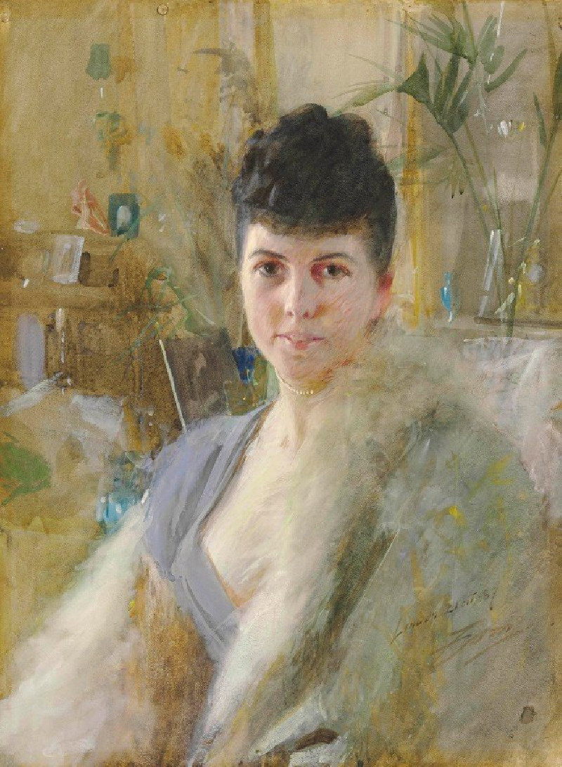 Portrait of a Lady in a Drawing Room (1887) reproduction of painting by Anders Zorn. ALL GICLEE PRINTS