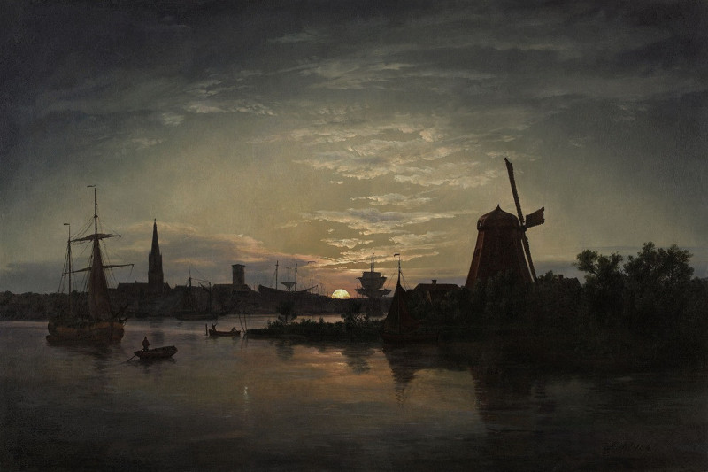 Johan Christian Dahl reprodukcija Swinoujscie in the moonlight (1840), VISOS REPRODUKCIJOS , paveikslai, reprodukcijos internetu