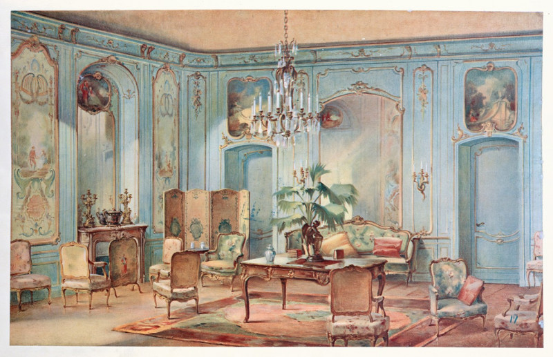 Grand salon Louis XV, peint en gris vert…. (1907) reproduction of painting by Georges Rémon. ALL GICLEE PRINTS