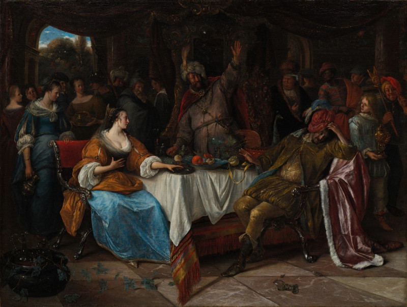 Esther, Ahasuerus, and Haman (c. 1668) reproduction of painting by Jan Steen. ALL GICLEE PRINTS