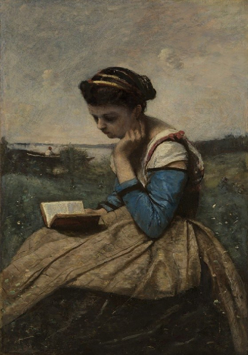 A Woman Reading (1869) reproduction of painting by Jean-Baptiste-Camille Corot. ALL GICLEE PRINTS