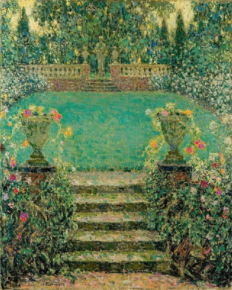 Les Marches Du Jardin, Gerberoy (1931) reproduction of painting by Henri Le Sidaner. ALL GICLEE PRINTS