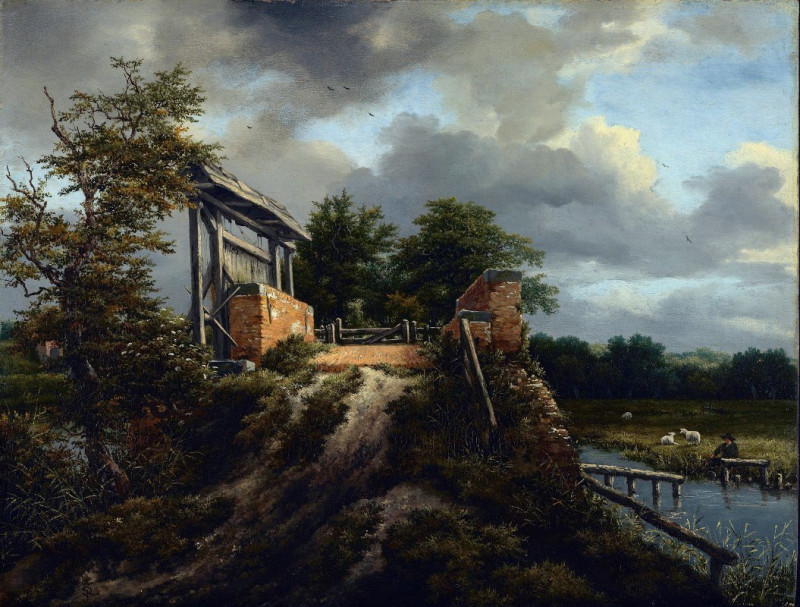 Bridge with a Sluice (about 1648–1649) reproduction of painting by Jacob van Ruisdael. ALL GICLEE PRINTS