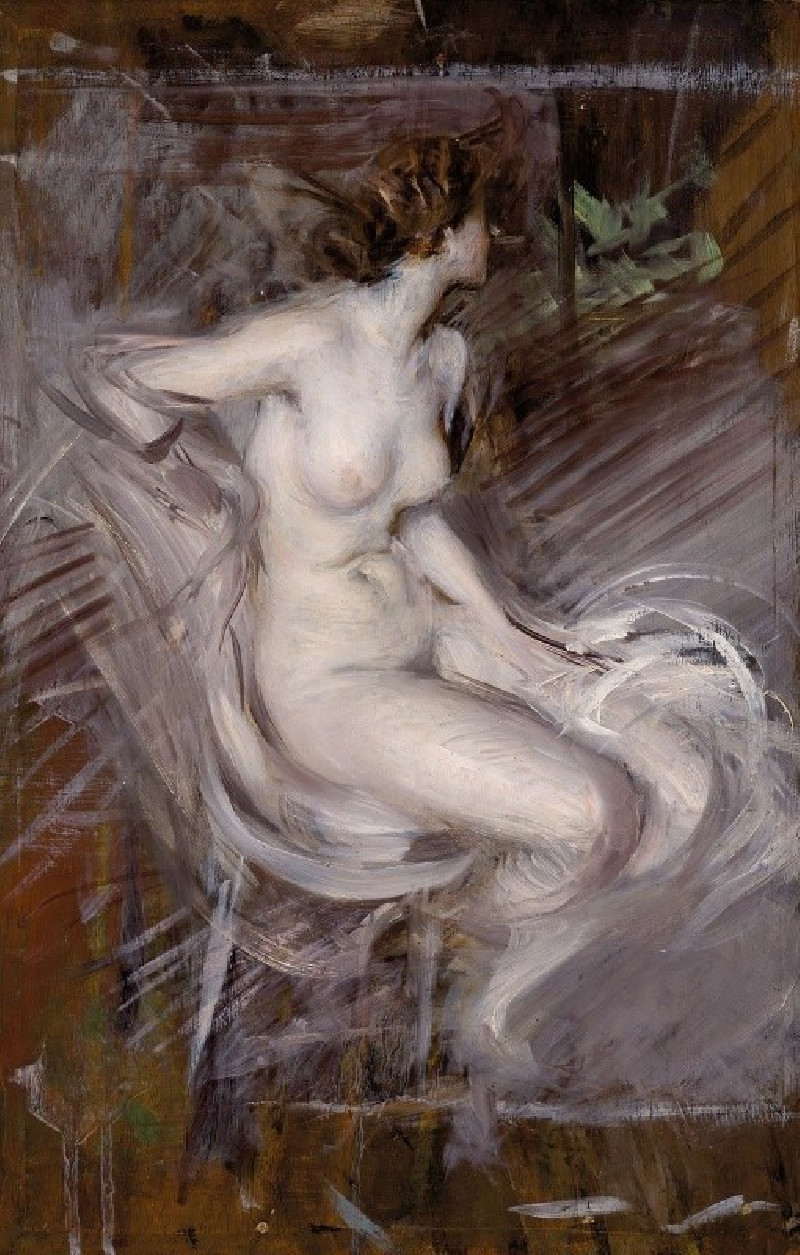 Nudo di Giovane Seduta (Nudo color perla) (1931) reproduction of painting by Giovanni Boldini. ALL GICLEE PRINTS