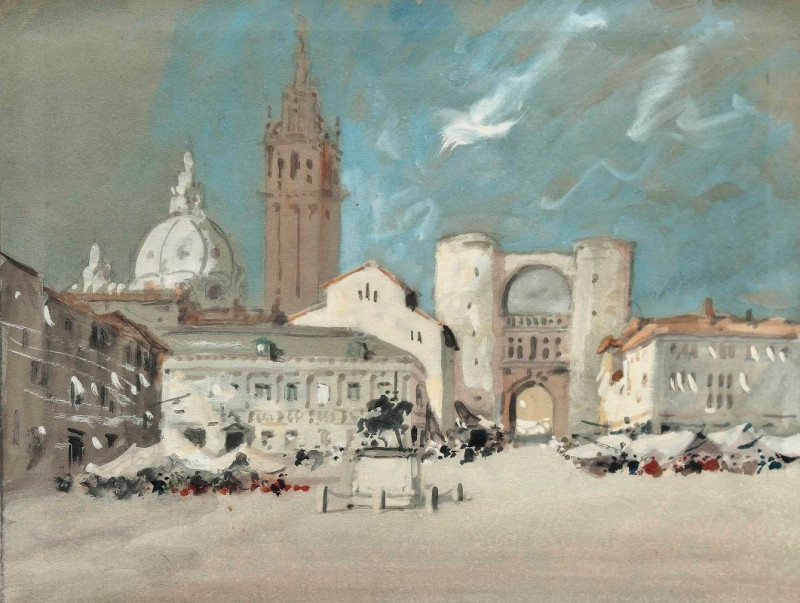 Piazza Dei Signori, Padua reproduction of painting by Hercules Brabazon Brabazon. ALL GICLEE PRINTS