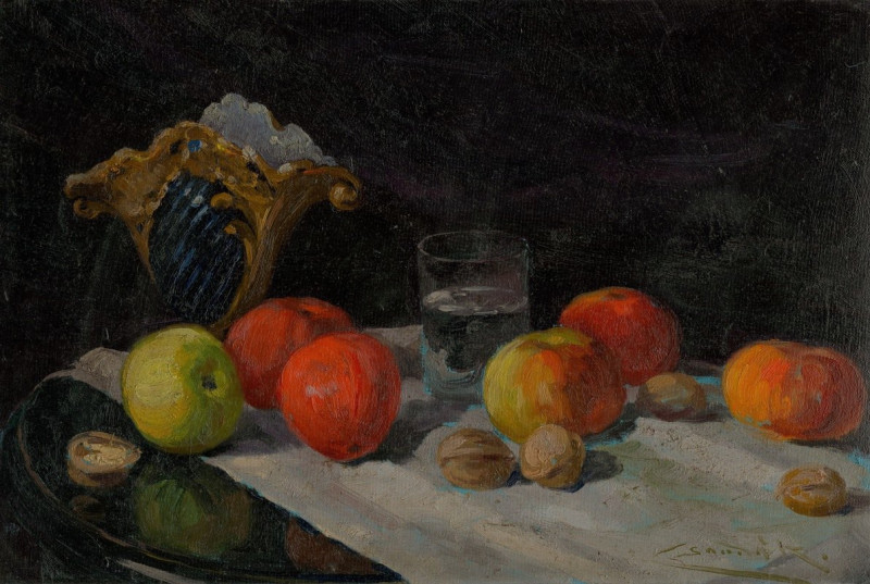 Still life with apples (1925–1930) reproduction of painting by Ľudovít Čordák. Still-life