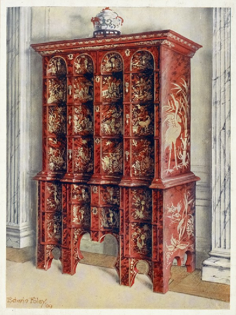 Red and gilt lacquer double chest of drawers (1910 - 1911) reproduction of painting by Edwin Foley. ALL GICLEE PRINTS