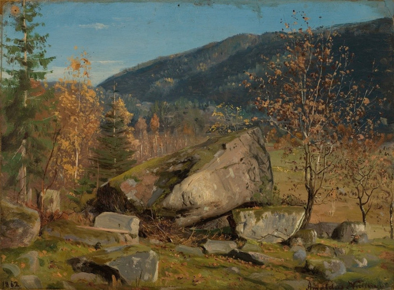 Høstdag. Bjelland, Mandal (1862) reproduction of painting by Amaldus Nielsen. ALL GICLEE PRINTS