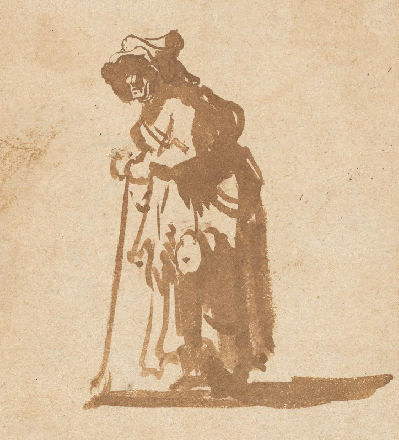 Beggar Woman Leaning on a Stick (1628-1630) reproduction of painting by Rembrandt van Rijn. ALL GICLEE PRINTS