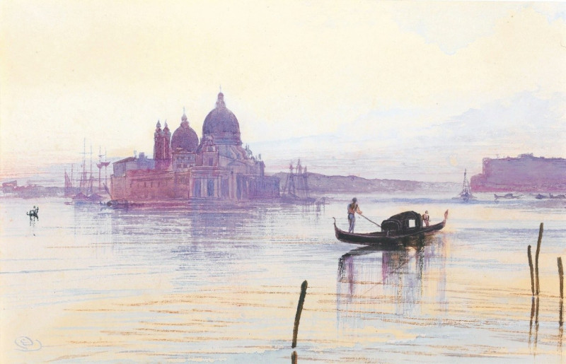 Santa Maria Della Salute From Across The Bacino, Venice reproduction of painting by Edward Lear. ALL GICLEE PRINTS