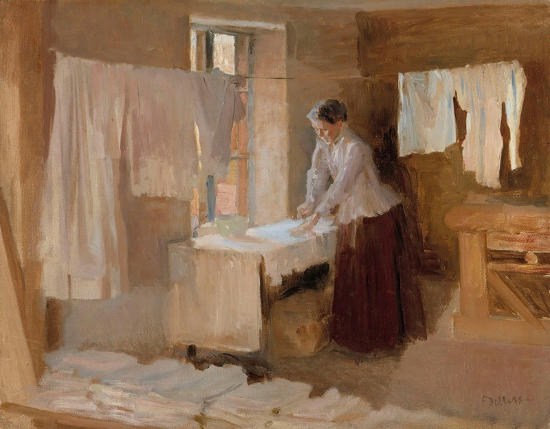 Woman Ironing, Study for the Washerwomen (1888) reproduction of painting by Albert Edelfelt. ALL GICLEE PRINTS