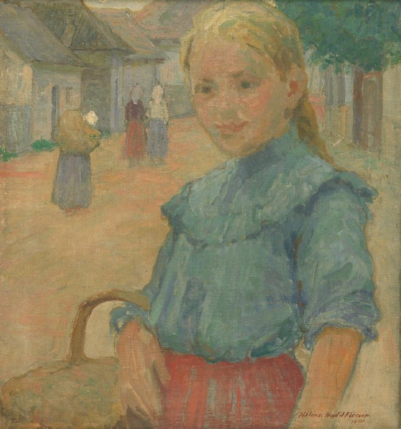 Little girl with a basket (1920) reproduction of painting by Elemír Halász-Hradil. ALL GICLEE PRINTS