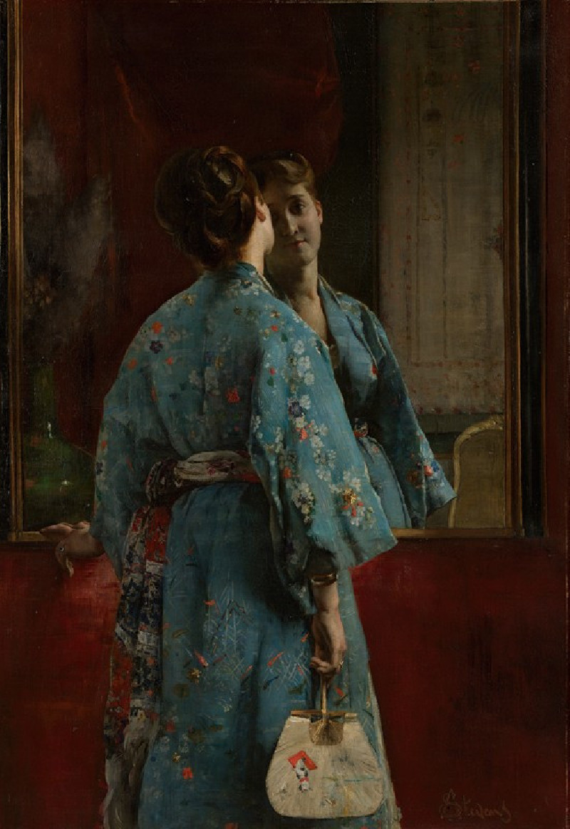 The Japanese Robe (ca. 1872) reproduction of painting by Alfred Stevens. ALL GICLEE PRINTS