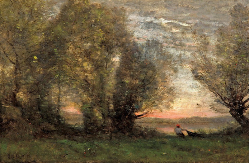 Jean-Baptiste-Camille Corot reprodukcija The fisherman- evening effect (circa 1865), VISOS REPRODUKCIJOS , paveikslai, reprod...