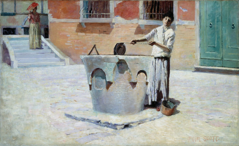 Scene Italienne pres de la Fontaine reproduction of painting by Frank Edwin Scott. ALL GICLEE PRINTS