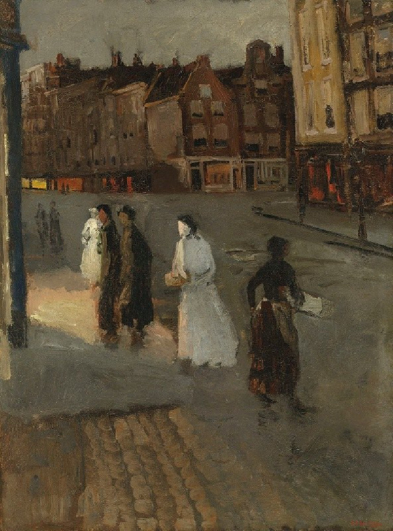 The Paleisstraat Near The Spuistraat, Amsterdam, At Night reproduction of painting by George Hendrik Breitner. ALL GICLEE PRINTS