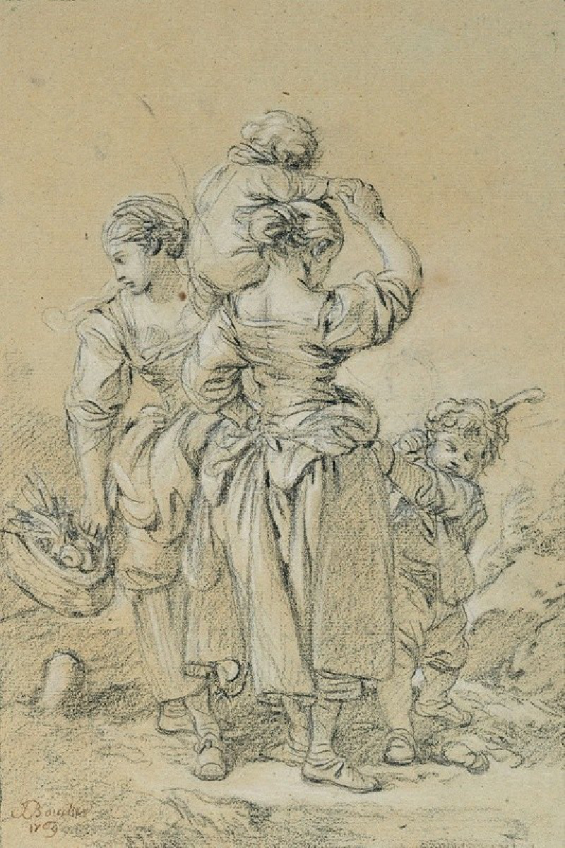 Deux femmes et deux enfants (1769) reproduction of painting by Francois Boucher. ALL GICLEE PRINTS