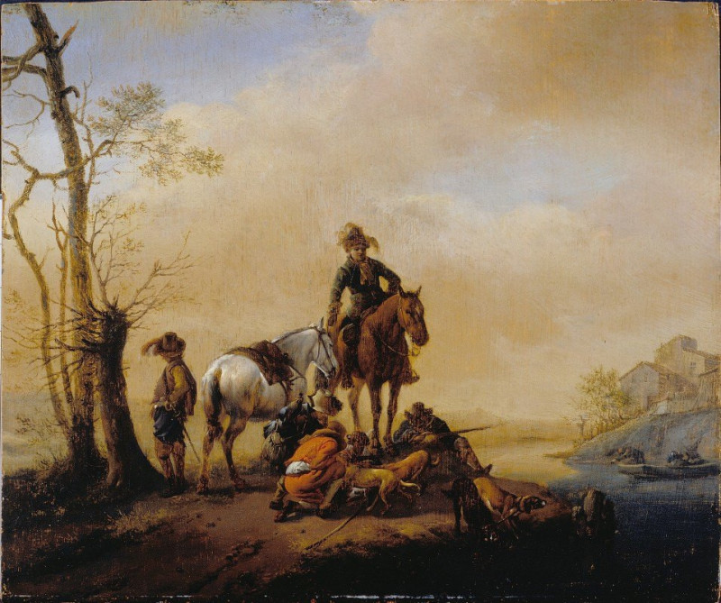 Halt of Sportsmen reproduction of painting by Philips Wouwerman. ALL GICLEE PRINTS