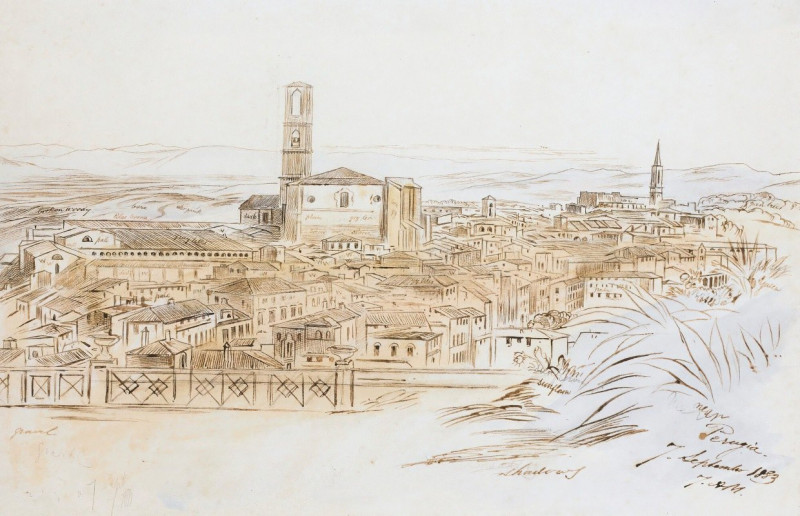 Perugia, Italy (1883) reproduction of painting by Edward Lear. ALL GICLEE PRINTS