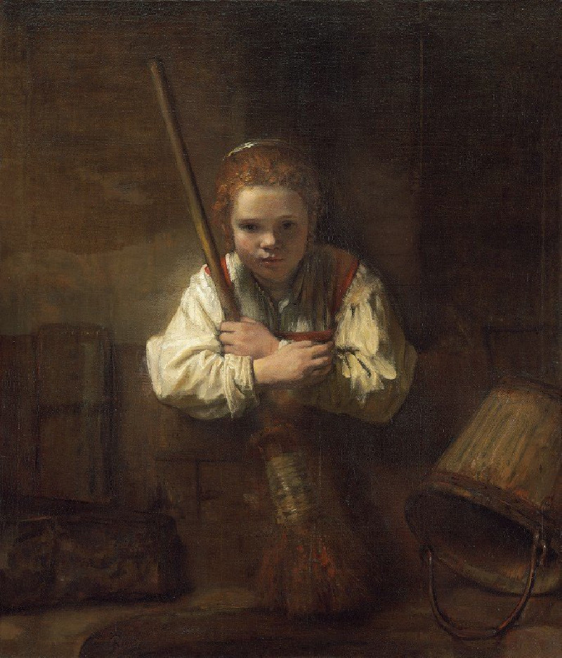 A Girl with a Broom (1646-1651) reproduction of painting by Rembrandt van Rijn. ALL GICLEE PRINTS